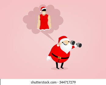 fat santa claus is holding dumbbell and imagine him self to be shapely