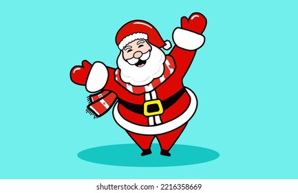 Fat Santa Claus Laughing Happy Christmas.  Santa smiles, cute, good mood, spreads his arms to welcome festival of happiness.
