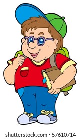 Fat school boy - vector illustration.