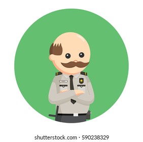 fat security officer in circle background