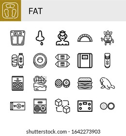 fat simple icons set. Contains such icons as Bathroom scale, Nose bleeding, Sumo, Cheburek, Wrestler, Chocolate, Donut, Crisps, Cheeseburger, can be used for web, mobile and logo