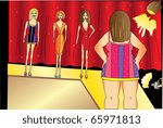 fat and skinny models on stage vector illustration
