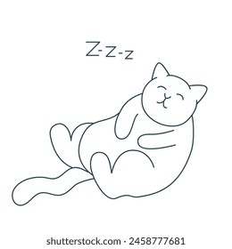 Fat sleeping cat hand drawn illustration