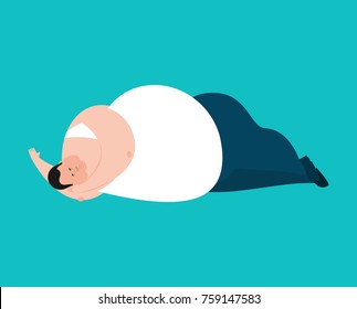 Fat Sleeping. Stout Guy Asleep Emoji. Vector Illustration