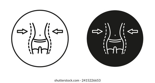 Fat and slim figure icon set. Slim Body and Fat Reduction Vector Symbol in a Black Filled and Outlined Style. Waist Figure and Weight Loss Journey for Woman Fitness Sign.