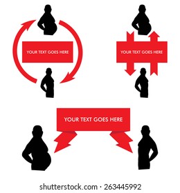 Fat and slim male vector silhouette with red labels before and after