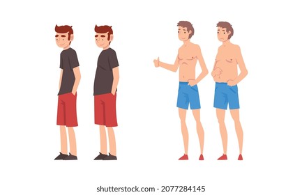 Fat and Slim Man Before and After Weight Loss Vector Set