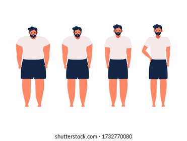 Fat and slim man figur. Before and after Weight loss concept. Human character flat vector illustration. heavy transformation of people