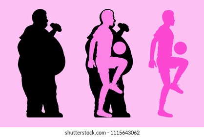 Fat and Slim Man Silhouette playing football. All the objects are in different layers.