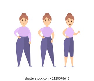 From fat to slim stages of loosinf weight.