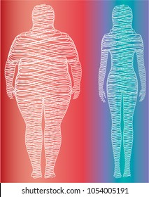 Fat and slim woman figure