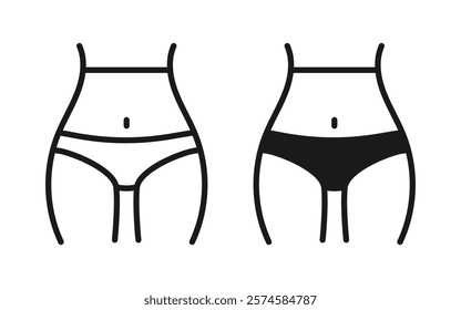 Fat and slim woman figure, before and after weight loss. Female body silhouette. Women waist, weight loss, diet, waistline line icon. Vector illustration.