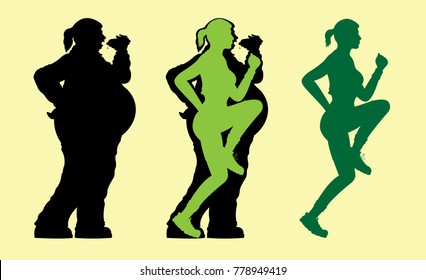 Fat and Slim Woman Silhouette