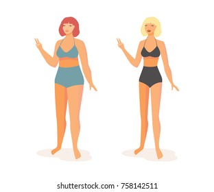 Fat and slim woman, vector illustration.