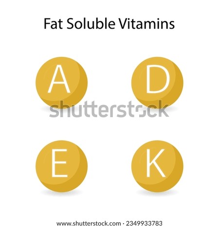 Fat soluble vitamins. Vitamin A, D, E and K. Gold oil droplets. Isolated on White background. Essential vitamin for human body. Medical concepts. Dietary supplement. 3D Vector Illustration.