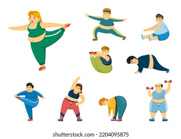 Fat Sport People Daily Fitness Routine Stock Vector (royalty Free 