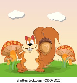 Fat Squirrel and Mushrooms