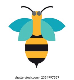 Fat striped bee. Cute wild animals cartoon illustration. Insects concept. Colored flat vector isolated on white background