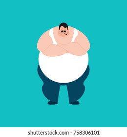 Fat Strong Cool serious. Stout guy smoking cigar emoji. Big man strict. Vector illustration