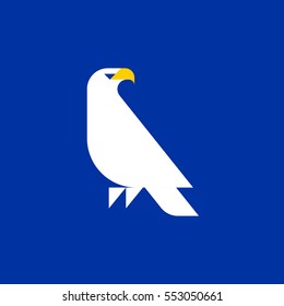 Fat style vector logo template of white eagle on blue background