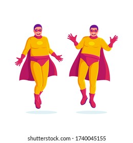 Ilustración del vector de caracteres de superhéroes gordos