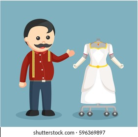 fat tailor presenting gown