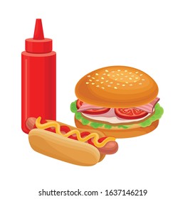 Fat and Tasty Fast Food Isolated on White Background Vector Illustration