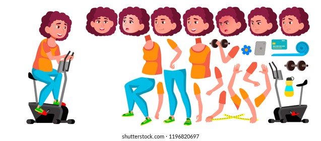 Fat Teen Girl Vector. Animation Creation Set. Face Emotions, Gestures. Friends, Life. Animated. Diet, Fitness, Health. For Advertisement, Greeting, Announcement Design. Isolated Cartoon Illustration
