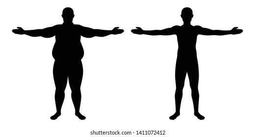 Fat And Thin Man Silhouette Vector 