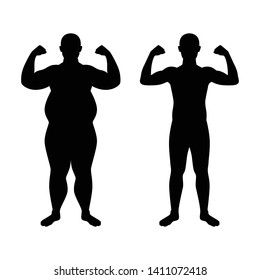 Fat and thin man silhouette vector 