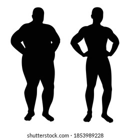 Fat And Thin Man Silhouette Vector On White Background