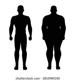 Fat And Thin Man Silhouette Vector On White Background