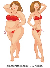 Fat   thin woman  vector illustration