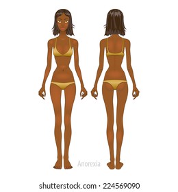 Fat And Thin Woman, Vector Illustration, Normal, Anorexia Body Art