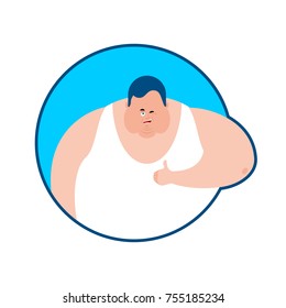 Fat thumbs up and winks emoji. Stout guy happy emoji. Big man. Vector illustration