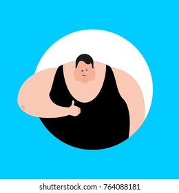 Fat thumbs up and winks emoji. Stout guy happy emoji. Big man. Vector illustration