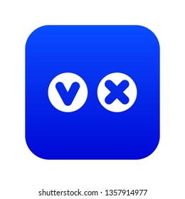 Fat tick and cross in circles icon digital blue for any design isolated on white vector illustration