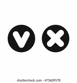 Fat tick and cross in circles icon in simple style isolated on white background. Click and choice symbol