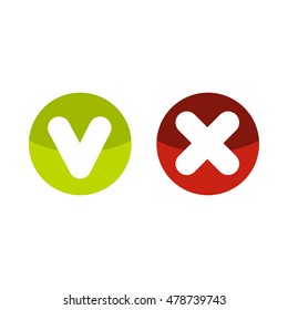 Fat tick and cross in circles icon in flat style isolated on white background. Click and choice symbol vector illustration