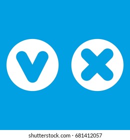 Fat tick and cross in circles icon white isolated on blue background vector illustration
