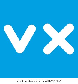 Fat tick and cross icon white isolated on blue background vector illustration