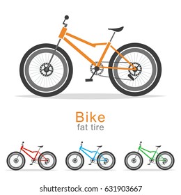 Fat tire bike vector set. Cartoon illustration of a bicycle with big wheels in different colors isolated on white background.