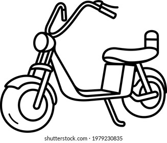 Fat Tire Electric Chopper Bike. Vector Outline Illustration.