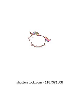 Fat Unicorn Walking Cartoon Icon, Vector Illustration