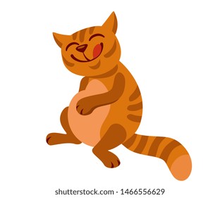 fat, a well-fed, happy cat licked, sits and strokes a fat belly