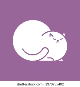 Fat white cat isolated. Thick pet. Cute animal Cartoon style vector