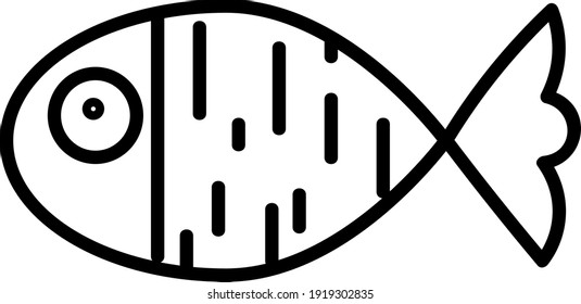 Fat white fish with black lines , illustration, vector on white background.