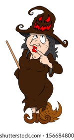 fat witch thinking - Halloween vector illustration