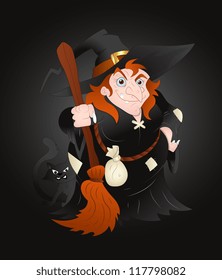 Fat Witch Woman Halloween Vector Illustration