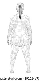 Fat woman, before weight loss in sportswear. Vector 3d rendering. Back view